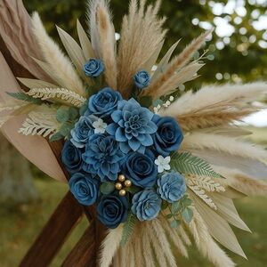 Blue Floral Arrangement with Pampas Grass Wedding Arch